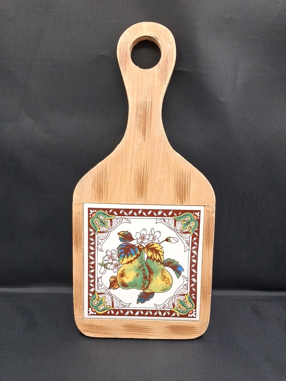 Vintage Cutting Board with Pear Tile Inset